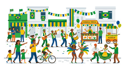 Fototapeta premium Brazilian Carnival Celebration: People, Music, Food, and Festivities on Street