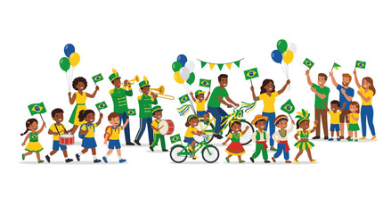 Fototapeta premium Brazilian Carnival Parade: Diverse People Celebrating with Flags and Music