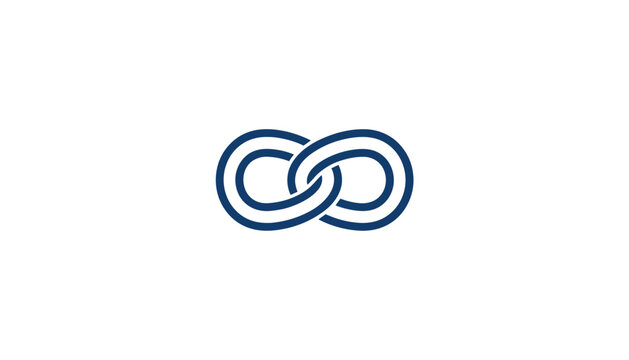 Simple blue line art illustration of two interlinked oval shapes representing a chain or connection on a white background.