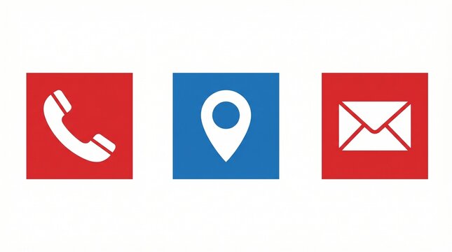 Contact method icons with phone handset, location map pin, email envelope business communication graphic illustration design.