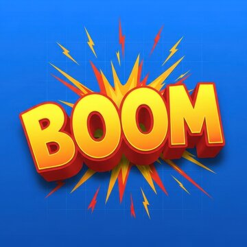 Explosive Boom Text Effect on Vibrant Blue Background.