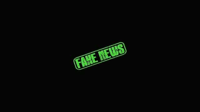 Green Fake News Rubber Stamp Motion Graphic Overlay Isolated on a Solid Black Background Loop