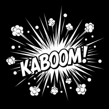 Explosive comic book style kaboom graphic design.
