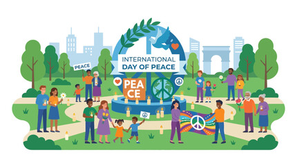 Fototapeta premium International Day of Peace Celebration with Diverse People Holding Candles and Peace Signs
