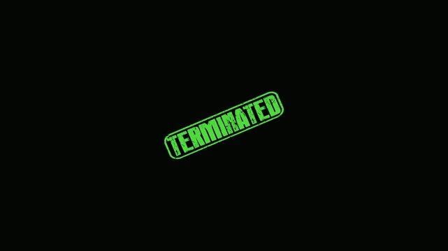 Green Terminated Rubber Stamp Impression Isolated on Black Background for Business and Legal Document Concepts