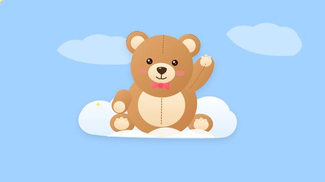 Seamless pattern with cute teddy bears waving on clouds