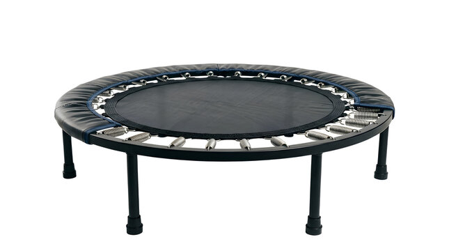 Small trampoline isolated on white background, perfect for fitness, children, and backyard play design projects, and creative projects, high quality visuals, modern branding needs,