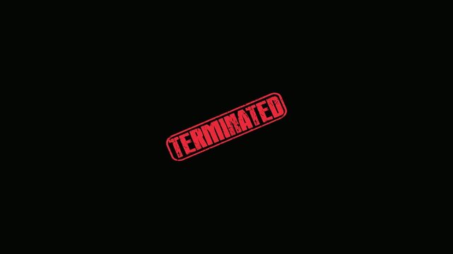 Red Terminated Rubber Stamp Impression Appearing on a Clean Black Background for Business Concept Motion