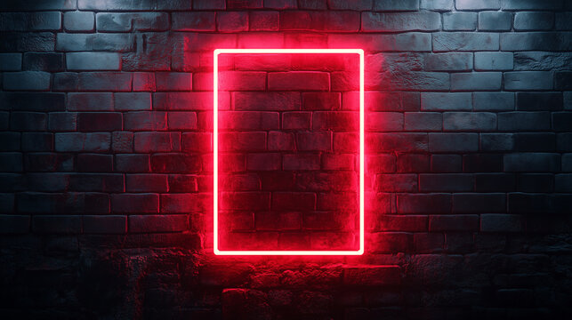 Glowing red neon rectangle against a dark brick wall, creating an advertising mockup for brands, events, nightlife, and entertainment.