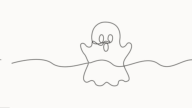  self drawing of Continuous line drawing of a cute ghost isolated on white background. Full-length one-line animation vector, full length one line motion video.