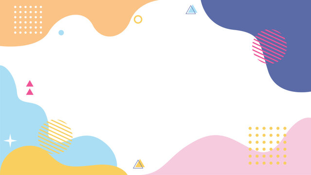 Abstract pastel fluid wave background vector illustration with memphis geometric shapes for presentation, banner, poster, copy space, cover, and back to school layout.