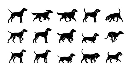Obraz premium Dog Silhouettes Collection: Various Breeds and Poses, Vector Set for Design