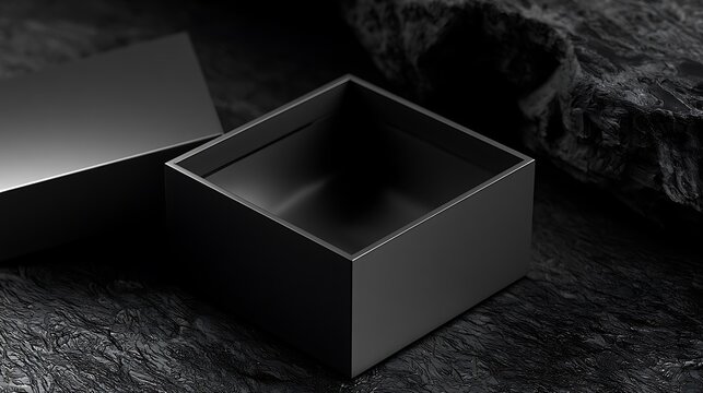 black box with lid on stone background