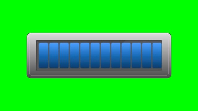 2D animation of a textless, segmented progress bar with rounded gradient blue blocks on a green screen. Ideal for clean UI and digital app design