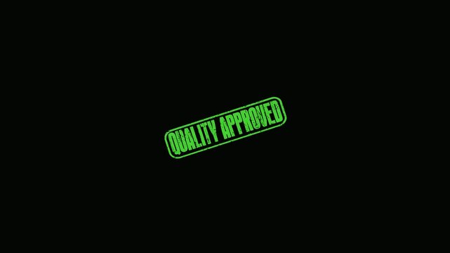 Green Quality Approved Rubber Stamp Motion Graphic Isolated on Black Background for Professional Video Editing