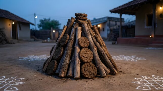 Empty Sacred Fire Pit Prepared for Holika Dahan