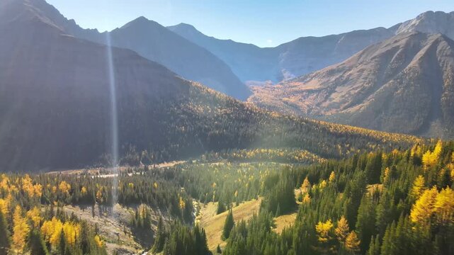 Rocky mountains in Kananaskis, Alberta. Fall time with larches.