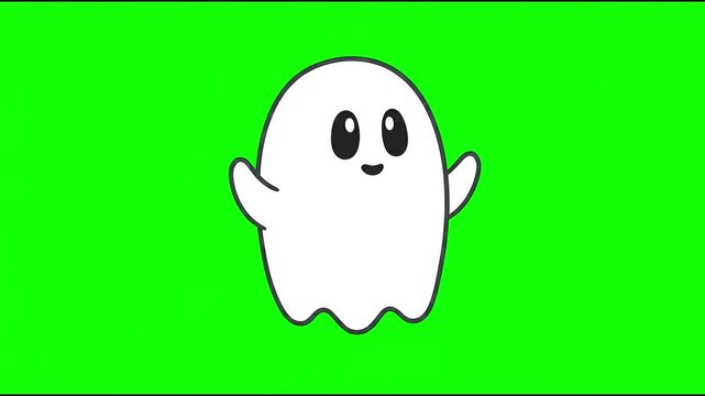 Cute cartoon ghost character on a green screen background,chroma key