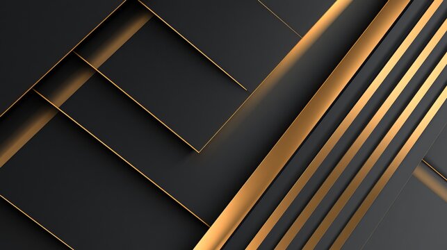 Sleek black geometric shapes interlock with luxurious gold accents, creating a modern design concept for corporate branding and elegant presentation