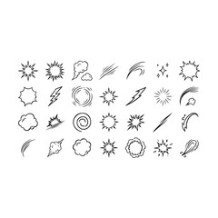 Comic book speed lines and explosion effects set for action graphics. © Bidhan Chandra Dash