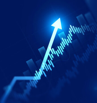 Financial chart with moving up arrow graph.Financial data charts with glowing stock market graphs.Stock market investment data and analysis finance graph.	
