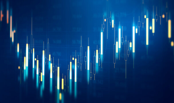 Financial chart with moving up arrow graph.Financial data charts with glowing stock market graphs.Stock market investment data and analysis finance graph.	
