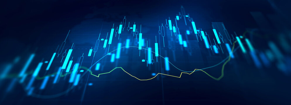 Financial chart with moving up arrow graph.Financial data charts with glowing stock market graphs.Stock market investment data and analysis finance graph.	
