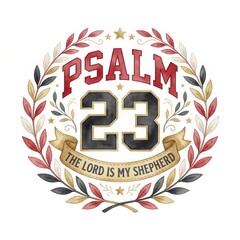 Obraz premium Design of Psalm 23 with a decorative wreath and clear text showing the words The Lord Is My Shepherd