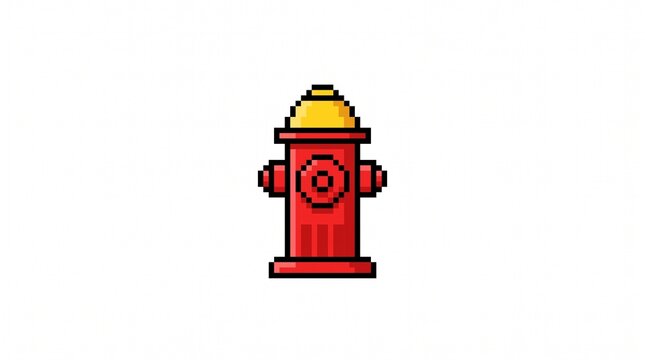 8-bit pixel art of a classic red fire hydrant urban street environment game asset isolated on white.