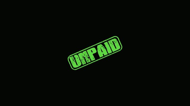 Green Unpaid Rubber Stamp Effect Animation Isolated on Black Background for Financial Business Document Overlay