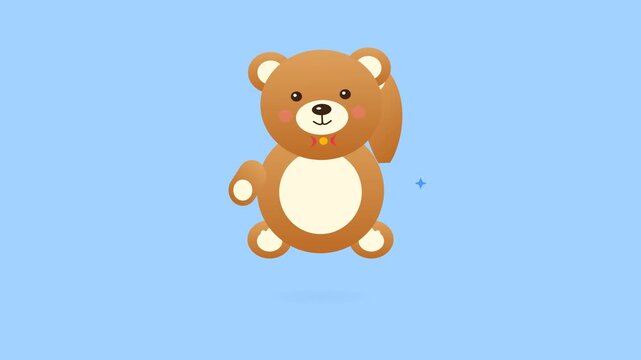 Cute cartoon teddy bears waving paws on blue background