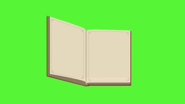 open book animation in pixel art style with green screen background