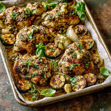 Rustic One-Pan Roasted Chicken Legs with Zucchini &ndash; AI Generative