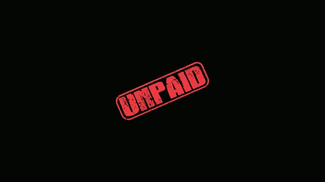 Red Unpaid Rubber Stamp Impression Isolated on Black Background for Financial and Business Document Marking