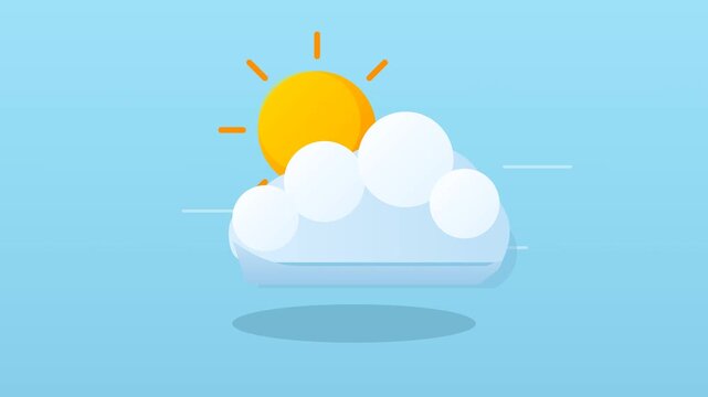 Animated flat sun and cloud weather icons on blue background