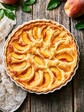 French Peach Clafoutis Style Flan with Fresh Peaches &ndash; AI Generative