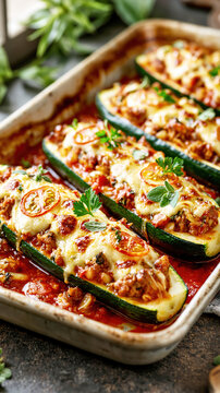 Baked Zucchini Boats with Meat and Cheese &ndash; AI Generative