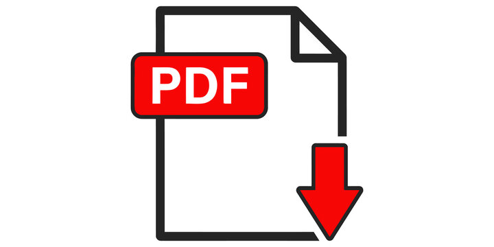 Red pdf document file icon with downward arrow for digital download button interface elements.