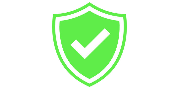 Neon green shield icon with checkmark symbol for cybersecurity software or verified status web interface elements.