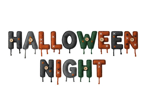 Halloween night pixel art text typography with scary melting liquid drip effect in orange black and green colors