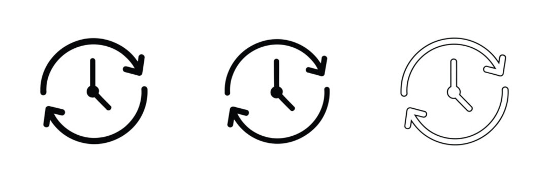 Clock history icon set with back arrow representing rewind and previous time for history, restore, navigation, scheduling, and time management