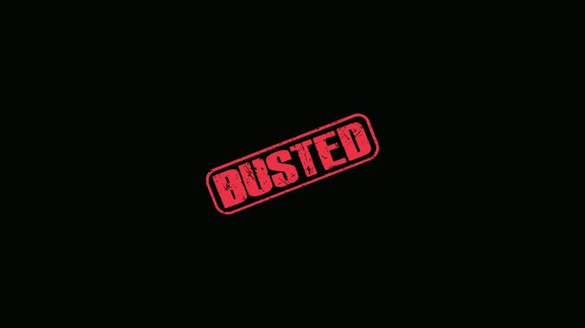 Red Busted Rubber Stamp Impression Isolated on Black Background for Criminal Justice and Law Enforcement
