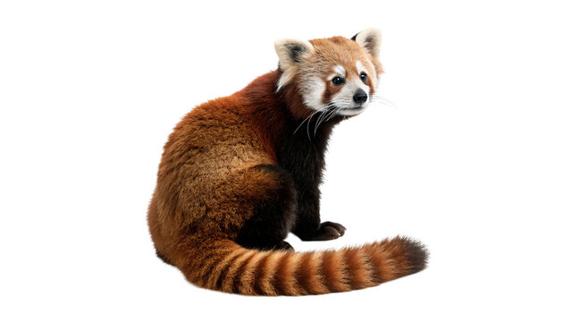 Cute small red panda mammal sitting profile view isolated on transparent background