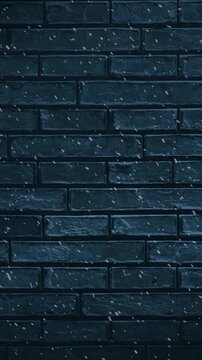 Animation of winter scenery with snow falling over brick wall
