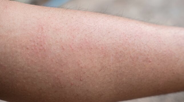 Close up shot of human skin texture showing fine lines freckles and subtle skin blemishes on the arm or leg surface emphasizing natural beauty and skin detail