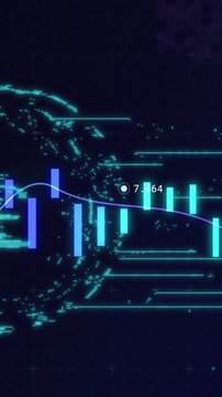 Animation of line with financial data processing over online security padlock flickering