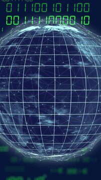 Animation of binary coding data processing over globe