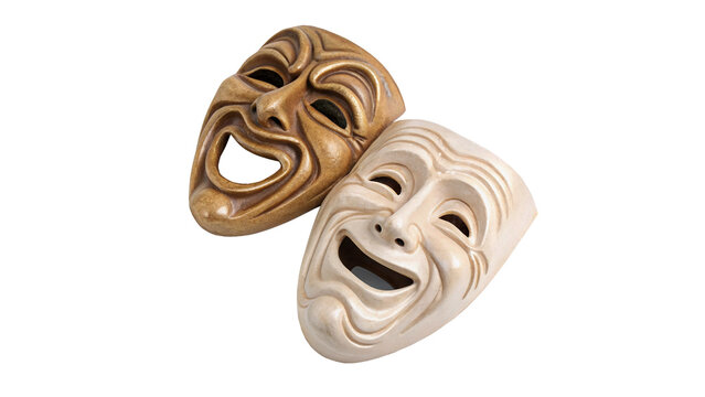 Classic theatrical comedy and tragedy drama masks symbol isolated on transparent background