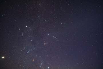 Orion constellation, zodiacal light and Milky Way stars on a dark countryside skies. © astrosystem