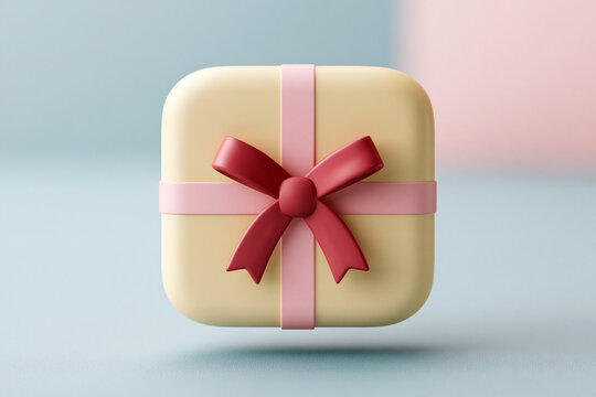 Soft pastel gift box with glossy ribbon and bow. Pastel background enhances gentle, festive feel. Perfect for holiday or celebration visuals. Simple, clean design appeals to modern audiences